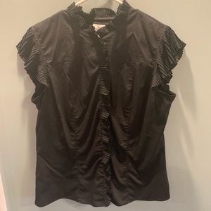 Black Ruffled Short Sleeve Button Down